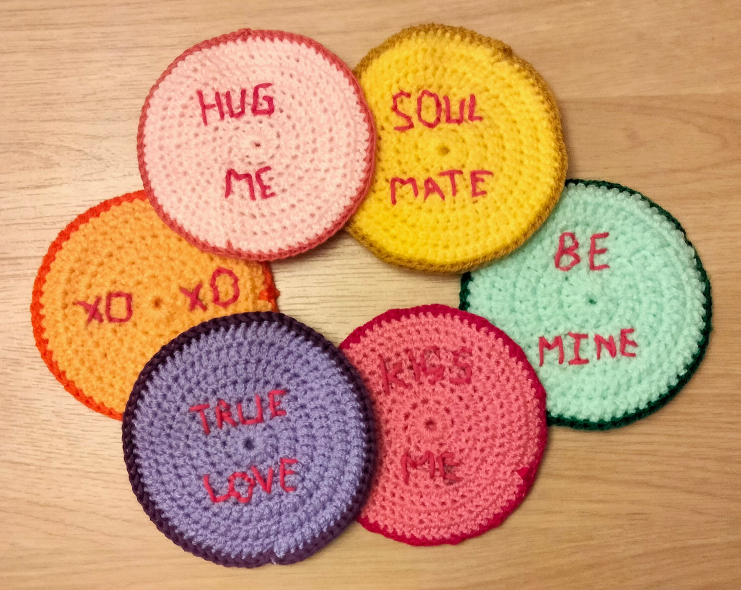 Crochet Conversational Heart Coasters